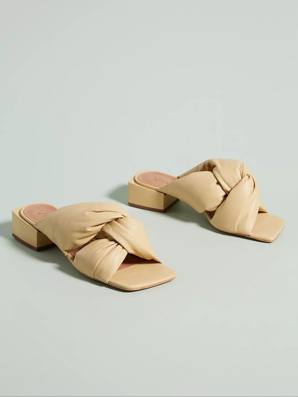 Anthropologie Tan Knotted Low Block Heel Mules